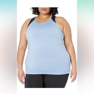 NWT-Spalding-3X-light blue-shirred side, put on, breathable, tank top.